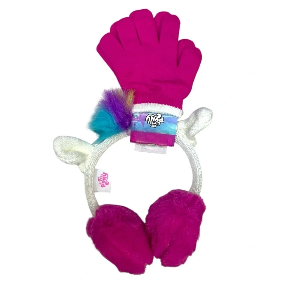 My Little Pony EarMuffs Warmer Stretchy Winter Glove Set Rainbow Pink Girls OS